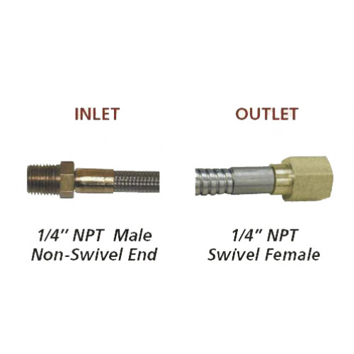 Stainless Steel PTFE 3600psi No-Armor Hose 182&quot;L, 1/4&quot; Male x 1/4&quot; Female Swivel