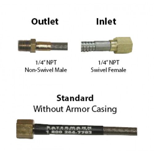 Stainless Steel PTFE Hose 40&quot; Length, 1/4&quot; Male x 1/4&quot; Female Swivel