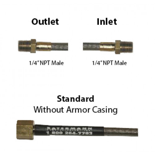 Stainless Steel PTFE Hose, 3000psi No-Armor 362&quot;L, 1/4&quot; Male x 1/4&quot; Male