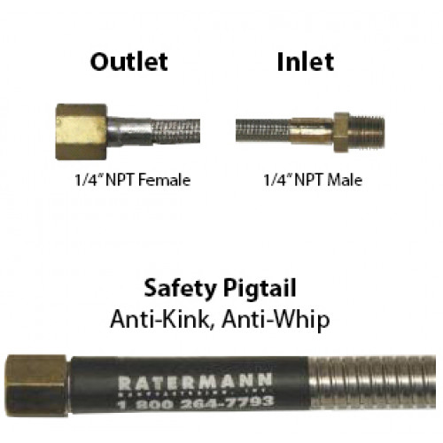 Tethered Stainless Steel PTFE 3600psi Armor Hose 144&quot;L, 1/4&quot; Female x 1/4&quot; Male