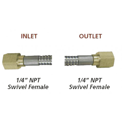 Stainless Steel PTFE 3600psi No-Armor Hose 300&quot;L, 1/4&quot;F Swivel x 1/4&quot;F Swivel
