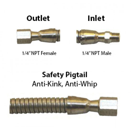 SS All Metal Pigtail, 4500psi, Armored, 36&quot; Length 1/4&quot; Female x 1/4&quot; Male