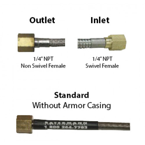 Stainless Steel 3000psi Hose 48&quot;L, No-Armor, 1/4&quot; Female x 1/4&quot; Female Swivel