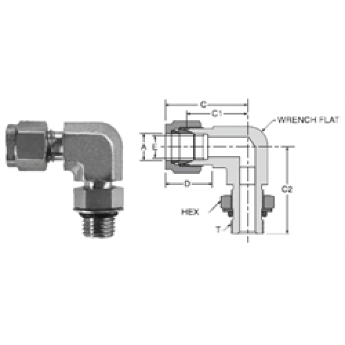 Tube Fitting Positionable SAE/MS Male STraight Thread Elbow