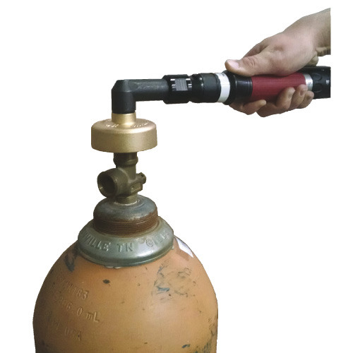 Gas bottle propane cylinder valve removal tool. 15 seconds with an impact  wrench.