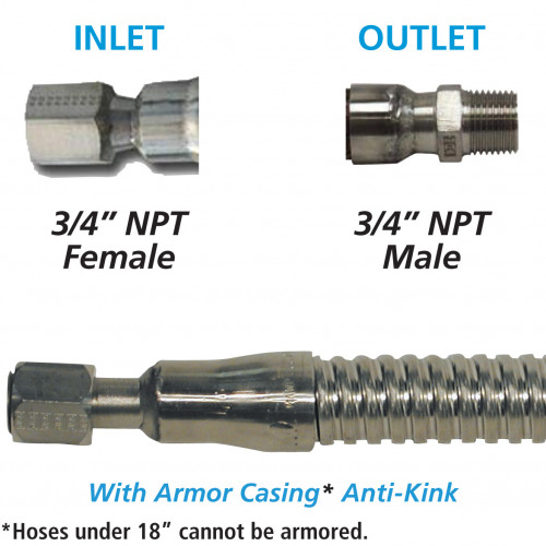 Cryogenic Hose 3/4 ID Armored 3/4 F x 3/4 M NPT - Common Lengths