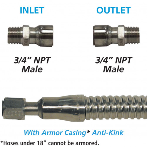 Cryogenic Hose 3/4 ID Armored 3/4 M x 3/4 M NPT - Custom Lengths