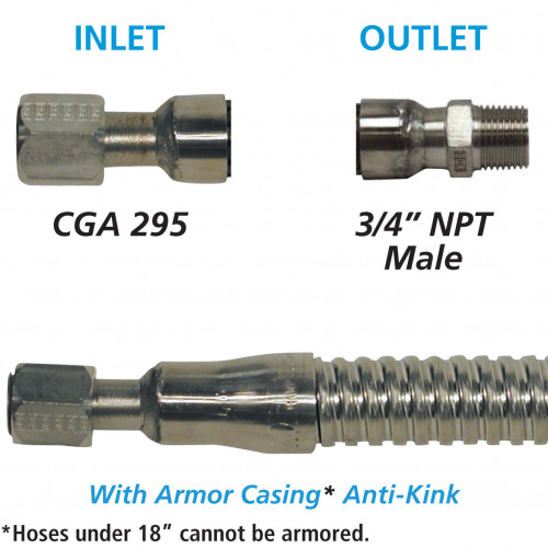 Cryogenic Hose 3/4 ID Armored CGA 295 x 3/4 M NPT - Custom Lengths