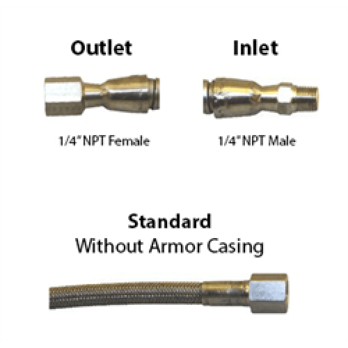 Stainless Steel Pigtails 3850 PSI, Non-Armor Female x Male, Custom Lengths