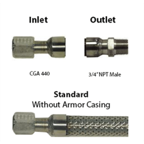 Cryo Hose 3/4 ID CGA 440 x 3/4 Male NPT, Custom Lengths