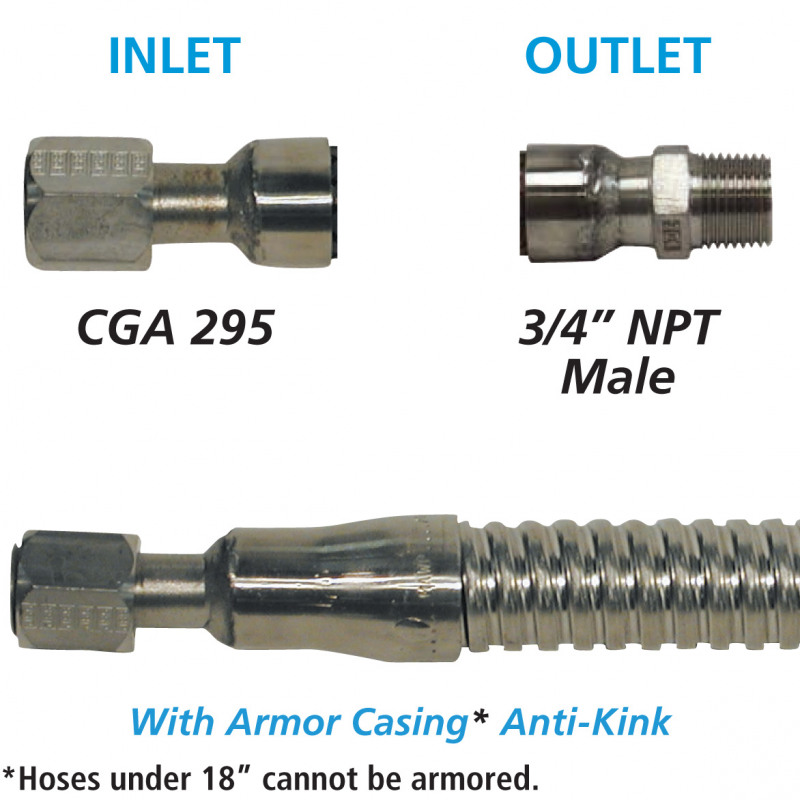 Cryogenic Hose 3/4 ID Armored CGA 295 x 3/4 F NPT Custom Lengths