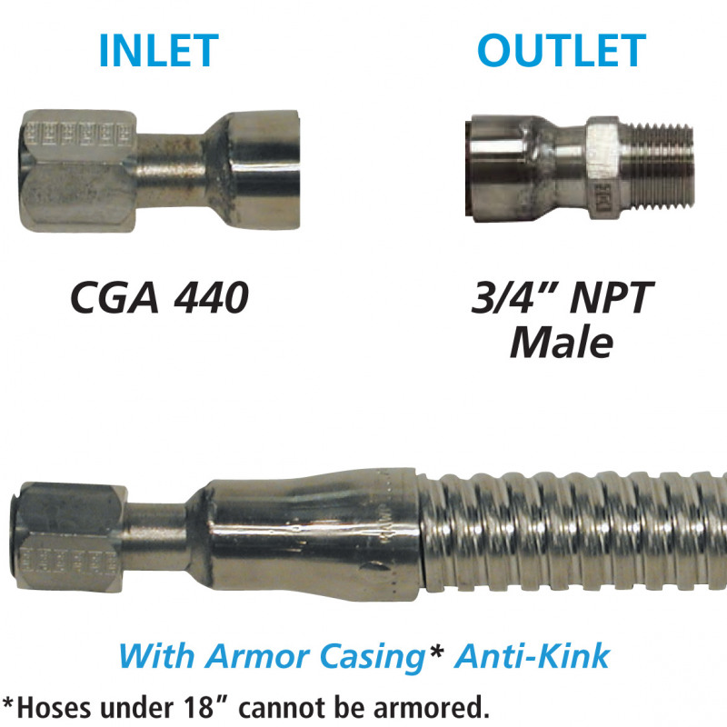 Cryogenic Hose 3/4 ID Armored CGA 440 x 3/4 F NPT