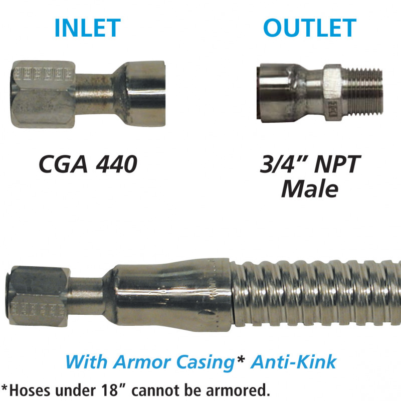 Cryogenic Hose 3/4 ID Armored CGA 440 x 3/4 F NPT - Common Lengths