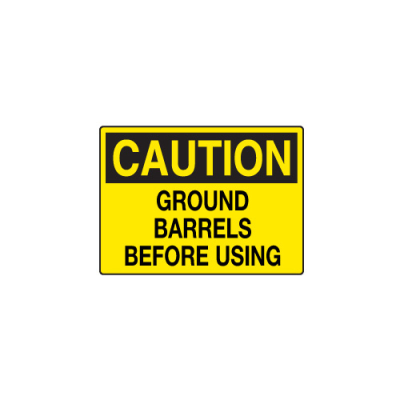 Caution Sign 10 X 7 Self Adhesive Vinyl Ground Barrels Before Using Ratermann Manufacturing Inc