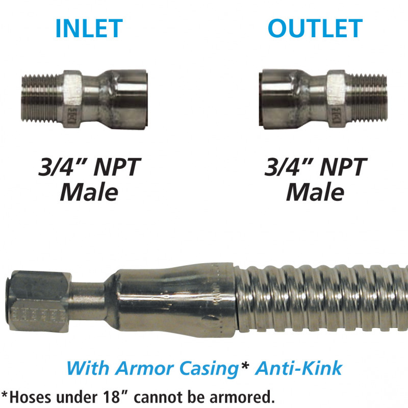 Cryogenic Hose 3/4 ID Armored 3/4" Male x 3/4" Male NPT - Common Lengths