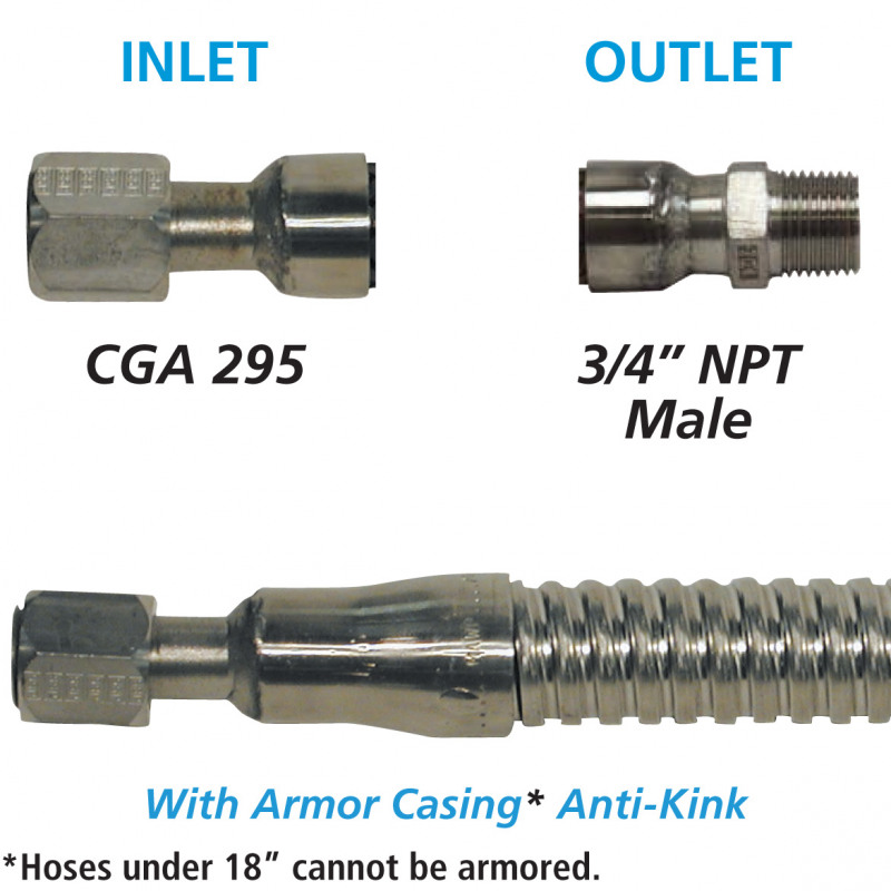 CGA 295 x 3/4" Male NPT Custom Lengths Cryogenic Hose 3/4"  ID Armored 