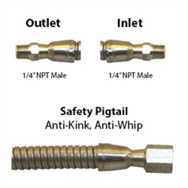 Stainless Steel Pigtails 3850 PSI, Armored Male x Male, Custom Lengths