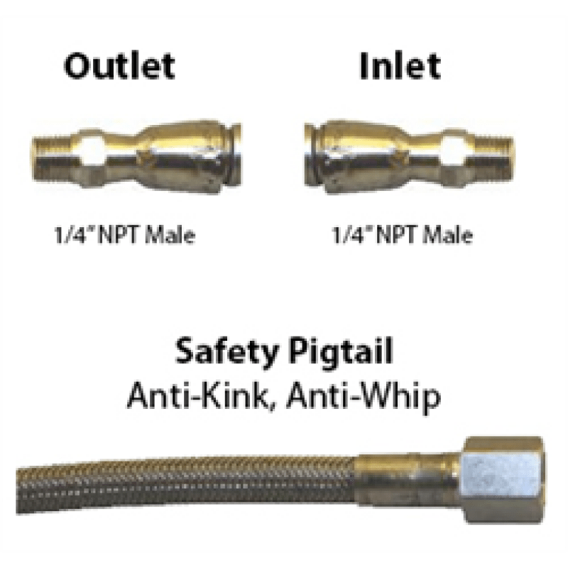 Stainless Steel Pigtails 3850 PSI, Non-Armor Male x Male, Custom Lengths