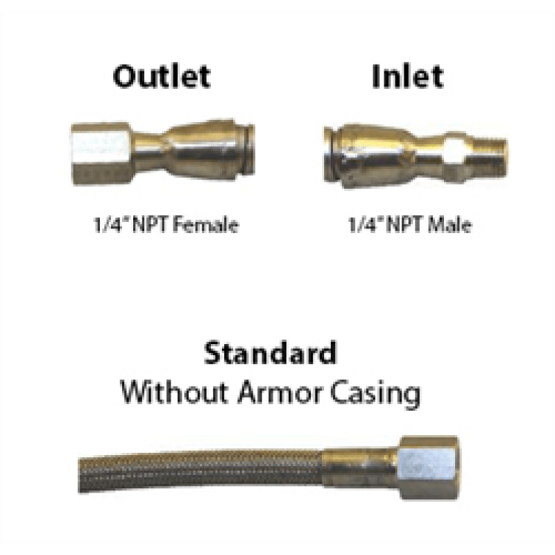 Stainless Steel Pigtails 3850 PSI, Non-Armor Female x Male, Custom Lengths